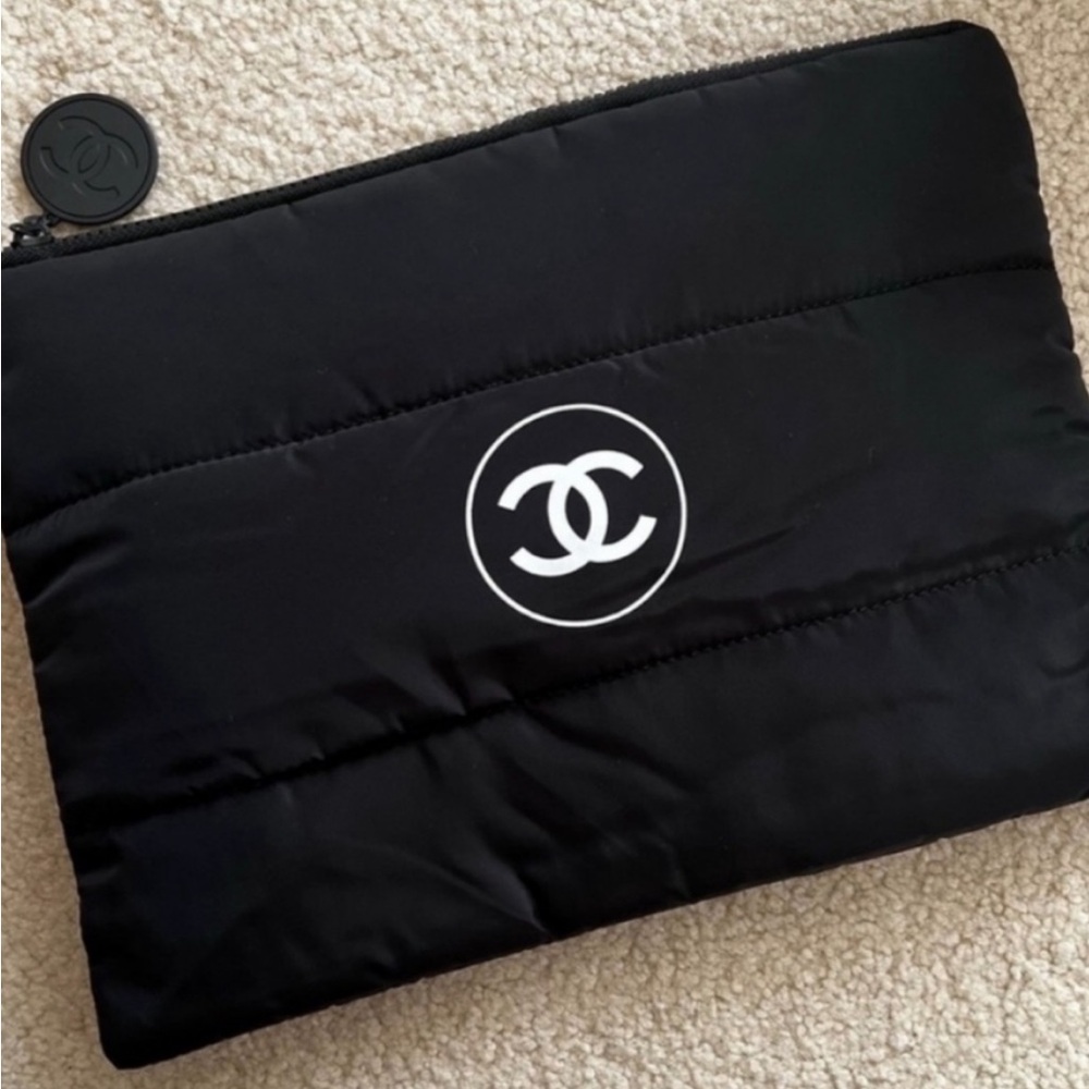 CHANEL Black Cosmetic Pouch with White Logo - Picture 3 of 5
